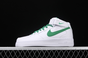 NIKE Air Force 1x07 Mid white and green 3M reflective medium-top casual board shoes 366731-909