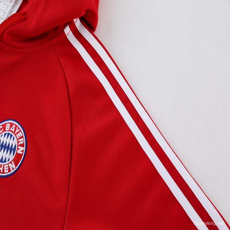 2023 Bayern Munich Red Hoodie Full Zipper Tracksuit