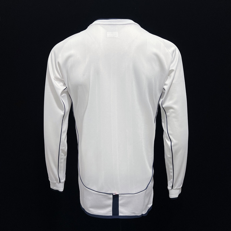 Long Sleeve Retro 2002 England Home Soccer Jersey