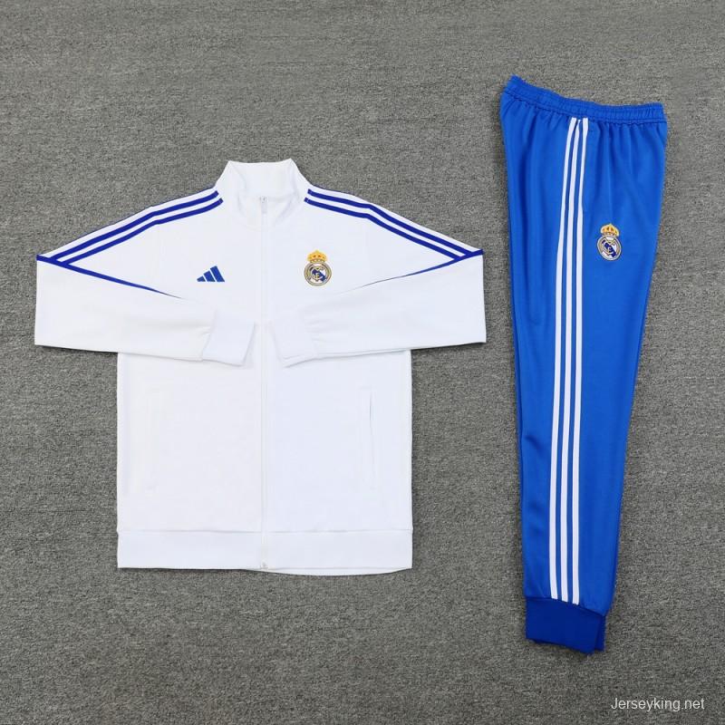 24/25 Real Madrid White Full Zipper Jacket +Long Pants