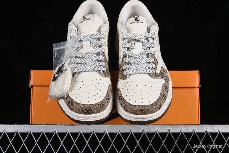 Nike Travis Scott x Fragment Design x Jordan Air Jordan 1 Low OG SP AJ1 LV Light Brown Print Casual Sneakers - SJ2068-102
