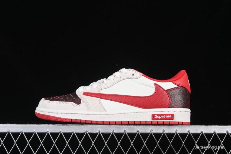 Nike Travis Scott x Fragment Design x Air Jordan 1 Low OG SP AJ1 Supreme Collaboration China Red Low-Top Casual Sneakers - DM7866-076