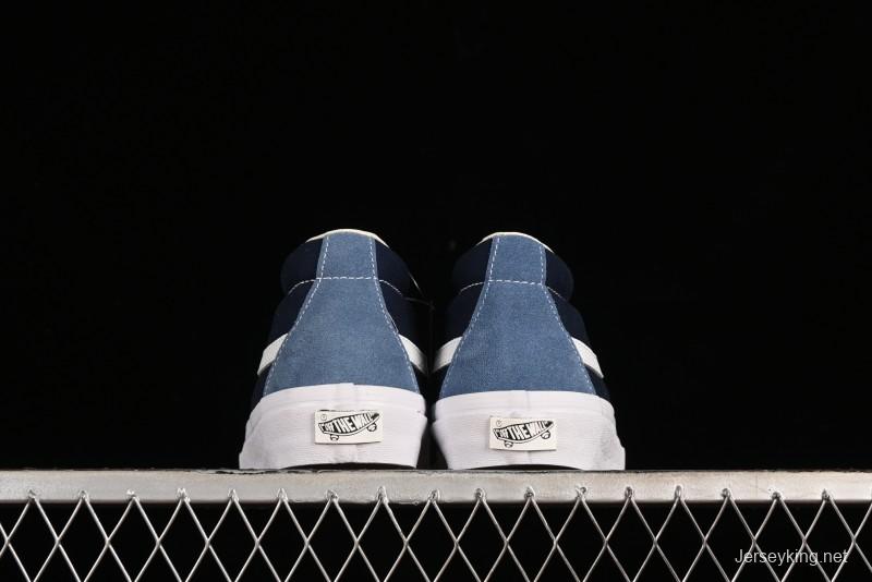 Vans Sk8-Mid Reissue 83 High-End Retro Skate Shoes with Blue Patchwork Suede - VN000CQQDWR