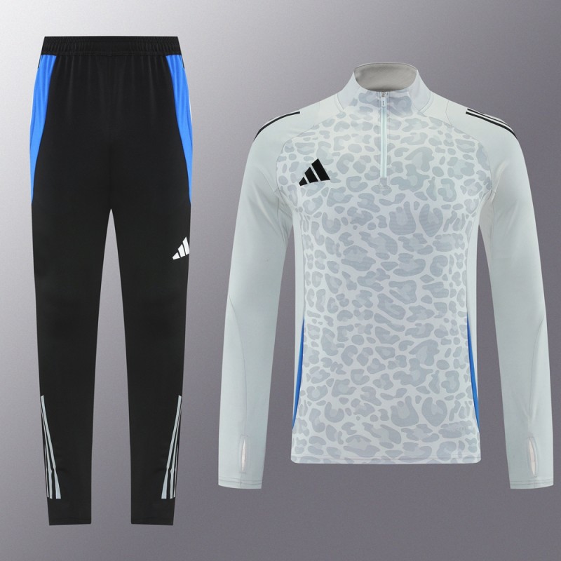 2025 Adidas Light Grey & Black with Leopard Print Pattern Half Zipper Jacket +Long Pants