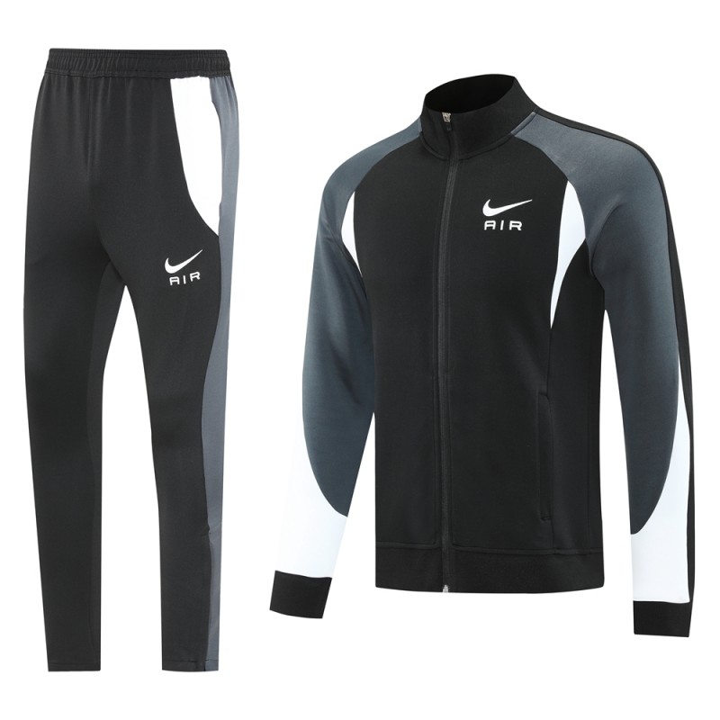 2025 Nike Air Black Tracksuit Set with Gray and White Accents Full Zipper Jacket + Long Pants