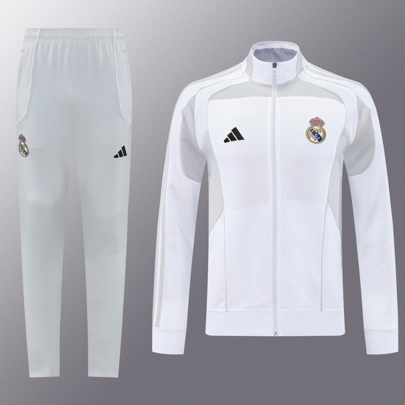 25/26 Real Madrid Grey/White Full Zipper Jacket + Long Pants