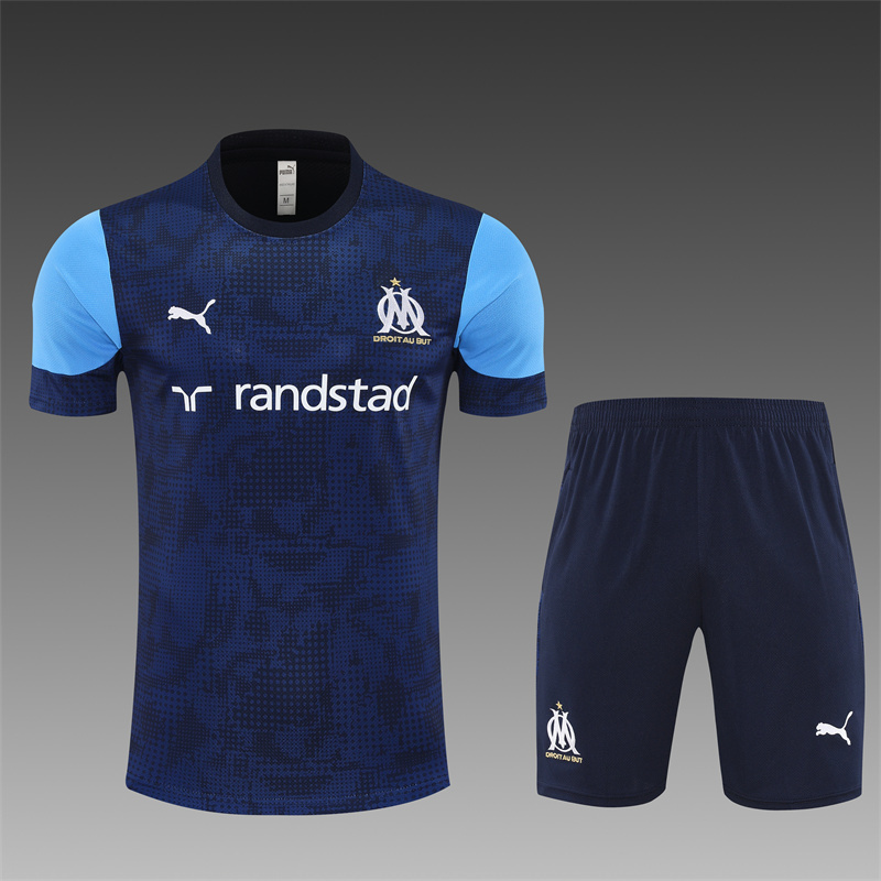 25/26 Olympique de Marseille Royal Blue Camouflage with XS Short Sleeve+Soccer Shorts