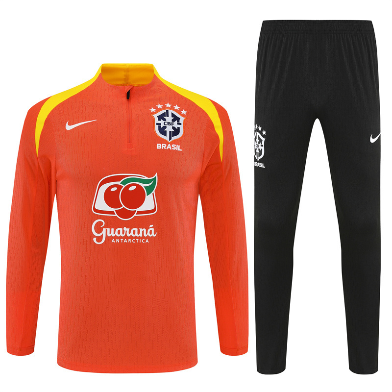 Player Version 25/26 Brazil Orange Half Zipper Jacket+Long Pants