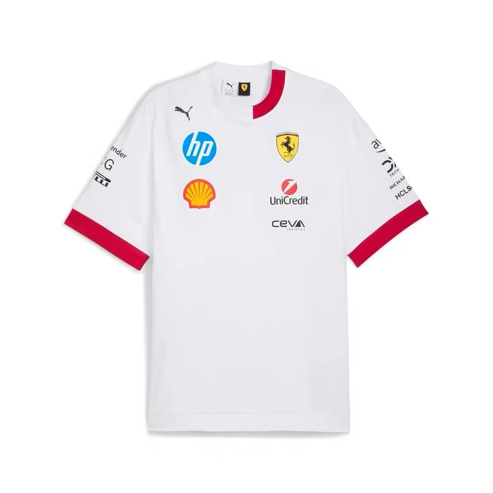 2025 F1 Scuderia Ferrari F1 Team White with Red Trim Crew T-Shirt