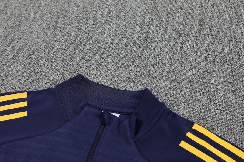 25/26 Boca Juniors Navy Blue with Yellow Stripes Half Zipper Jacket Tracksuit +Long Pants