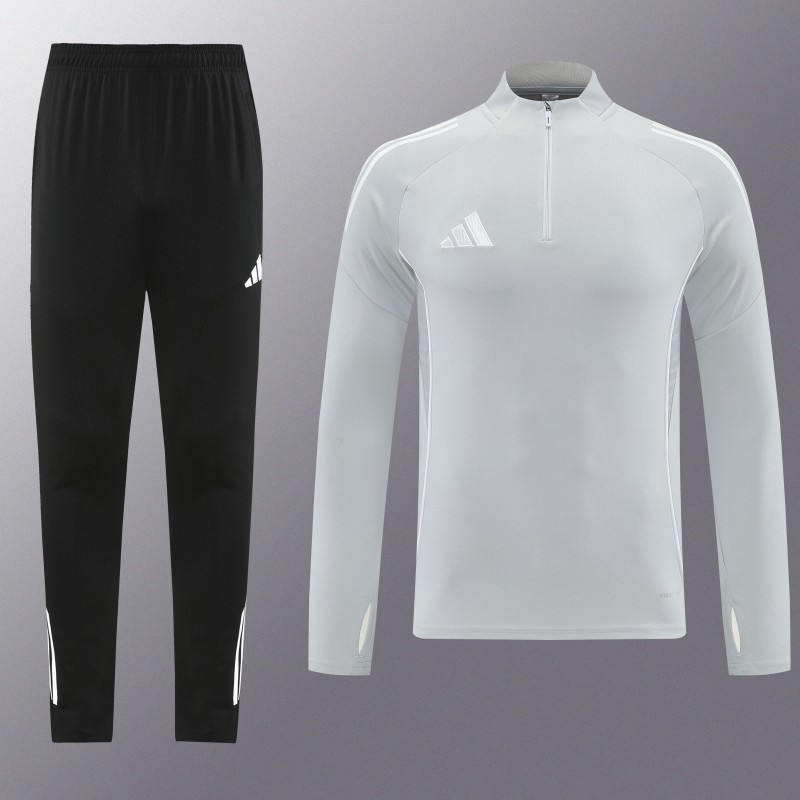 25/26  Adidas Light Grey Full zipper Jacket Tracksuit+ long pants