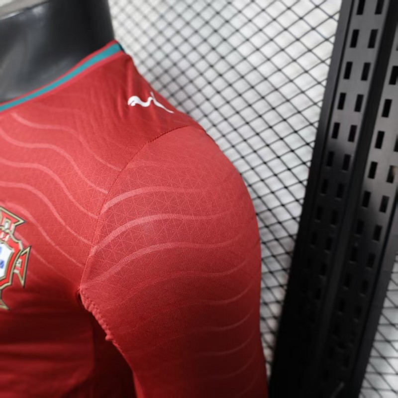 Player Version 2026 Portugal Home Long Sleeve Red with Horizontal Wave Pattern Jersey