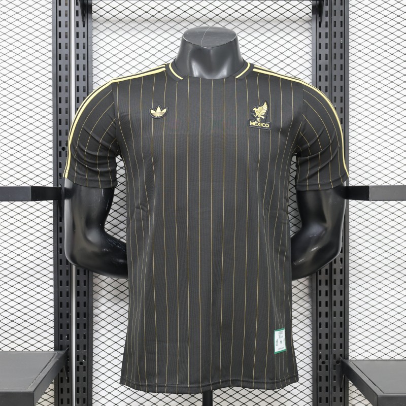 2026 Player Version Mexico Black with Gold Pinstripes Jersey
