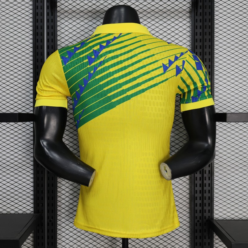 2026 Player Version Brazil Yellow with Green and Blue Geometric Patterns Jersey