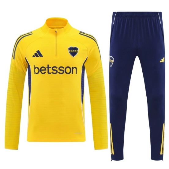 26/27 Boca Juniors Yellow & Navy Blue  Half Zipper Jacket Tracksuit + Navy Blue Long Pants