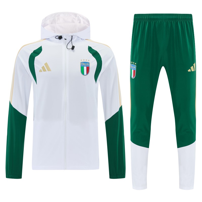 26/27 Italy White Full Zipper Hooded Jacket Tracksuit + Long Pants