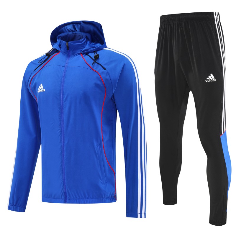 26/27 Adidas Blue Full Zipper Hooded Jacket Tracksuit + Black Long Pants