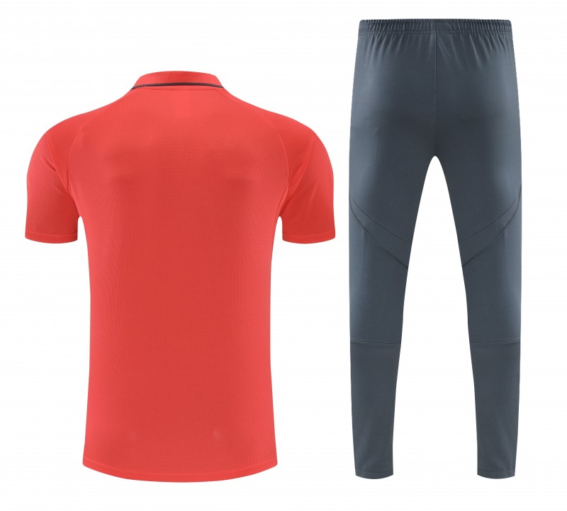 26/27  Bayern Munich Red Polo Training Shirt +Grey  Long Pants Tracksuit