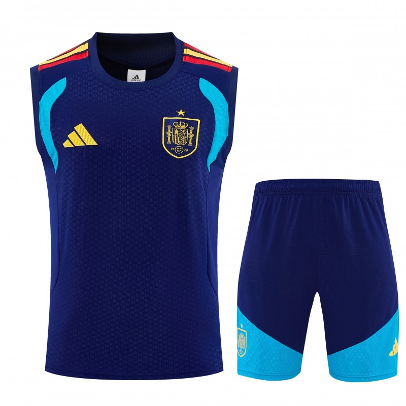 26/27  Spain Navy Blue Sleeveless Training Vest +Shorts Set