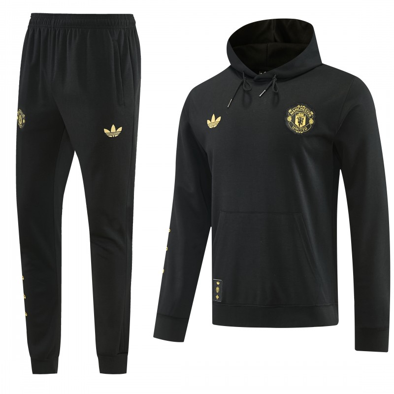26/27 Manchester United Black Pullover Hooded Tracksuit + Long Pants
