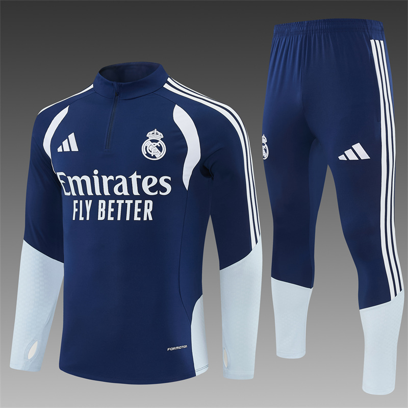 26/27 Real Madrid Away Navy Blue Half Zipper Jacket Tracksuit + Long Pants