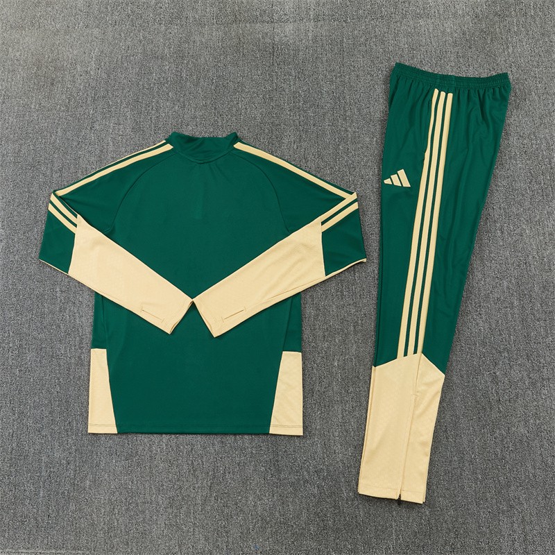 2026 Real Madrid Green & Cream  Half Zipper Jacket Tracksuit + Long Pants