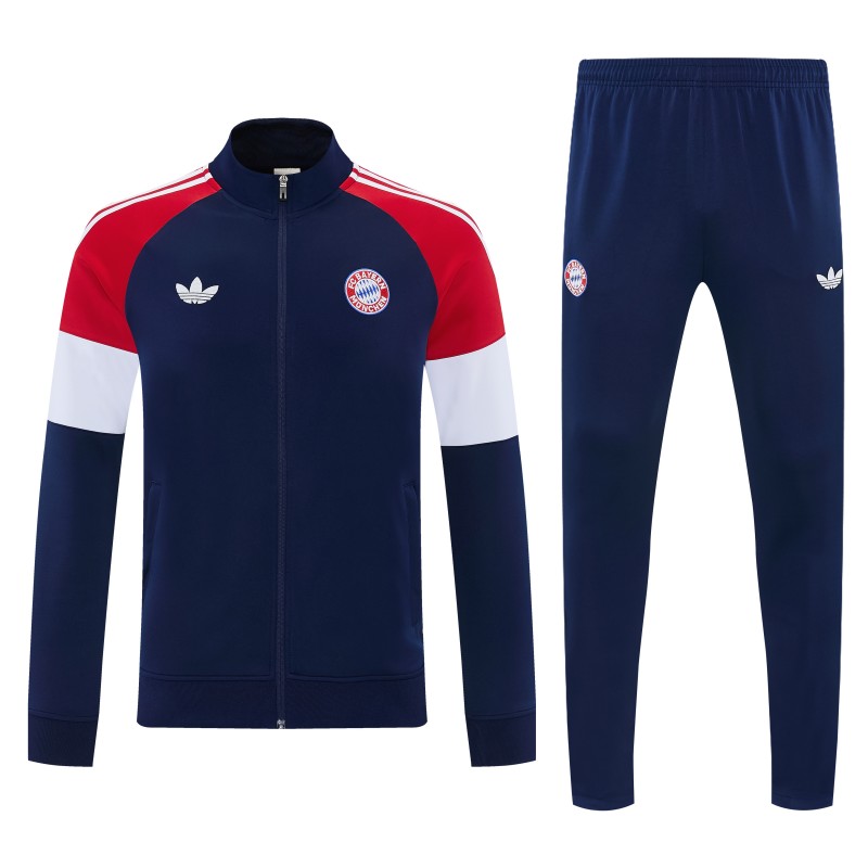 26/27 Bayern Munich Navy Blue & Red & White Full Zipper Jacket Tracksuit + Long Pants