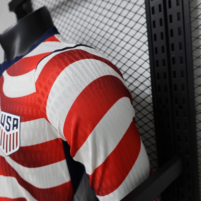 Player Version 2026 USA White & Red with Wave Stripe Long Sleeve Home Jersey