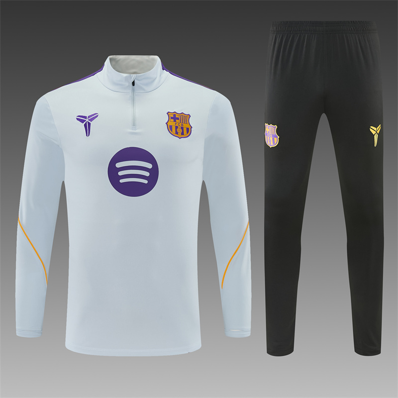 Player Version 26/27  Barcelona Light GreyHalf Zipper Jacket+Long Pants