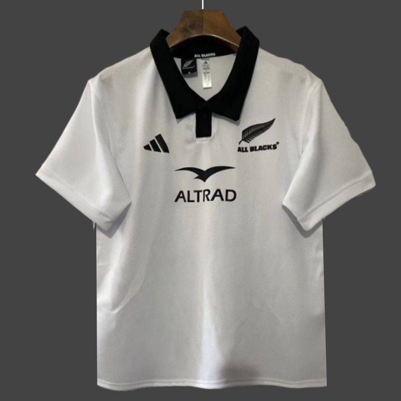 2026 New Zealand All Blacks White with Black Collar Jersey