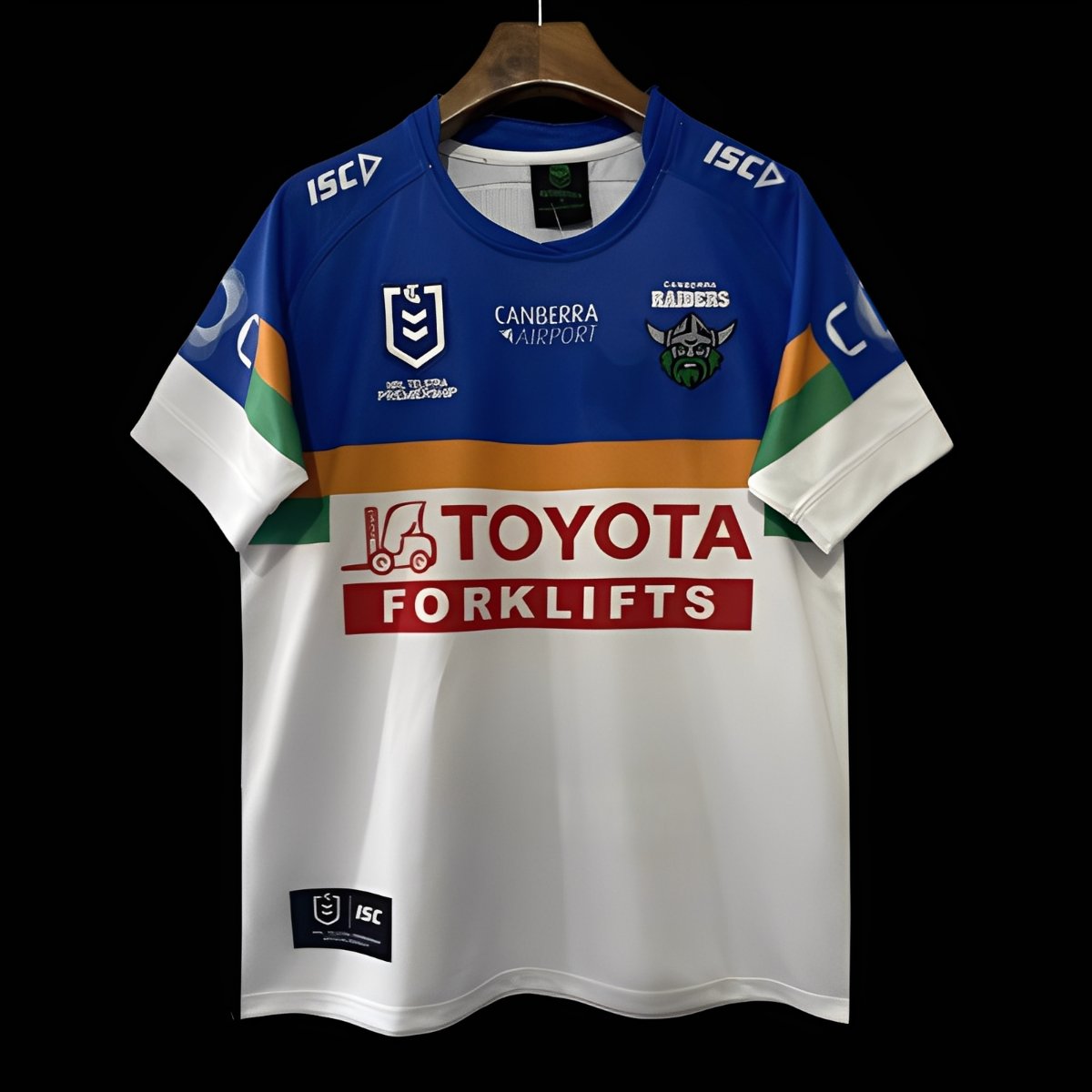 25/26 Canberra Raiders White with Blue, Green and Gold Stripes Jersey