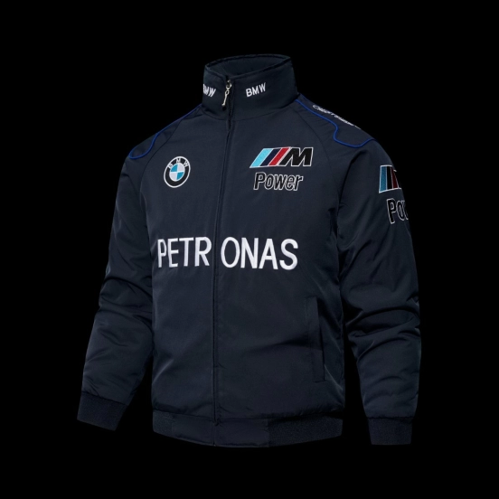 2026 F1 BMW M Power Petronas Navy Blue Motorsport Racing Jacket with Embroidered Logo Patches