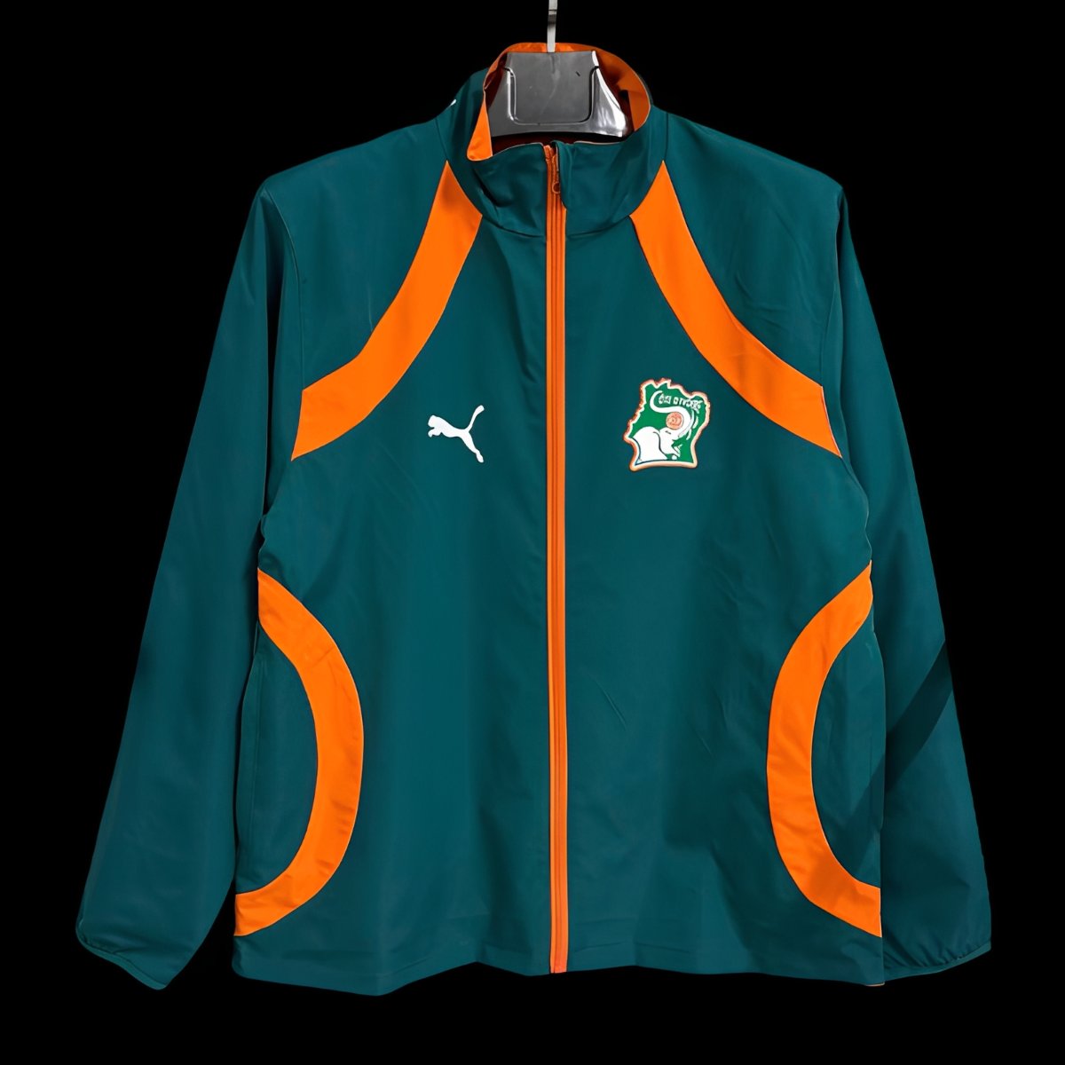 2026 Ivory Coast Teal Green with Orange Curved Stripes Full Zipper Windbreaker