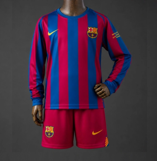 05/06 Kids Barcelona Home (UEFA Champions League) Retro Long Sleeve Kit Jersey SIZE 16-28
