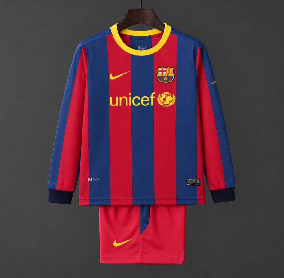 Retro Kids 10/11 Barcelona Red Blue Home Long Sleeve Jersey