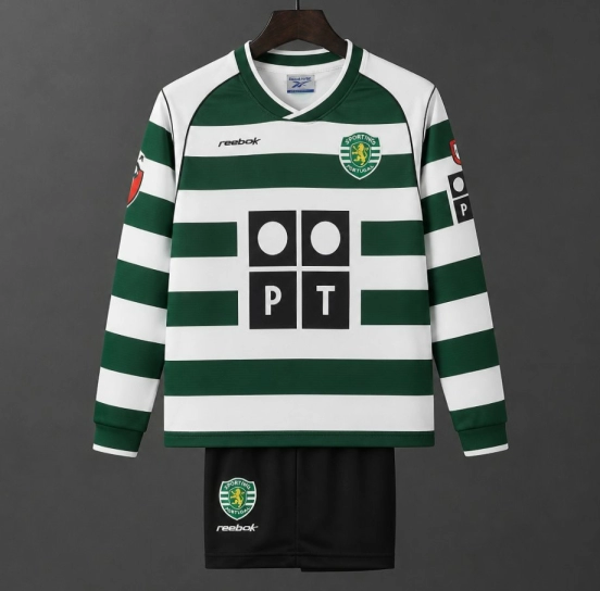 Retro Kids 01/03 Sporting CP White Green Home Long Sleeve Jersey