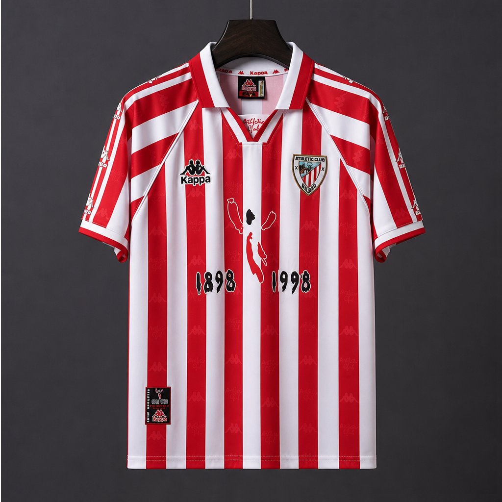 Retro 97/98 Athletic Club Bilbao Home Red and White Jersey
