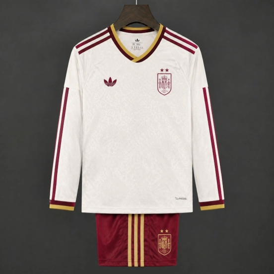 2026 Kids Spain Away Long Sleeve White Jersey